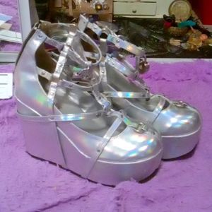 Demonic holographic platform shoes
